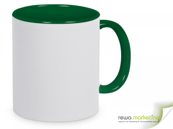Color- Keramik- Kaffeebecher grün / weiß inkl. personalisiertem Aufdruck