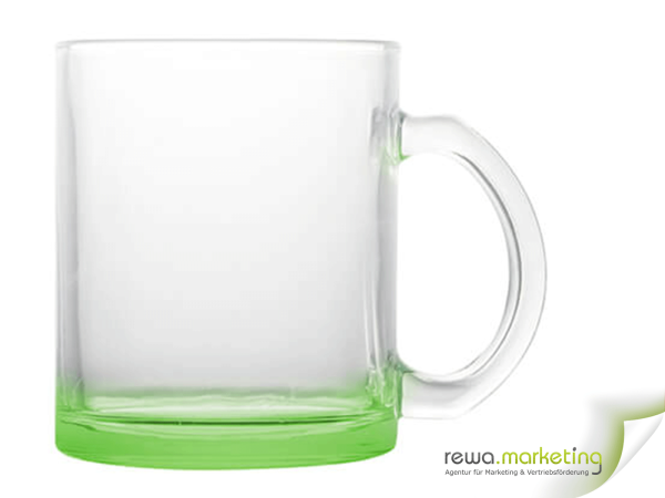 Glass mug with colored bottom - green