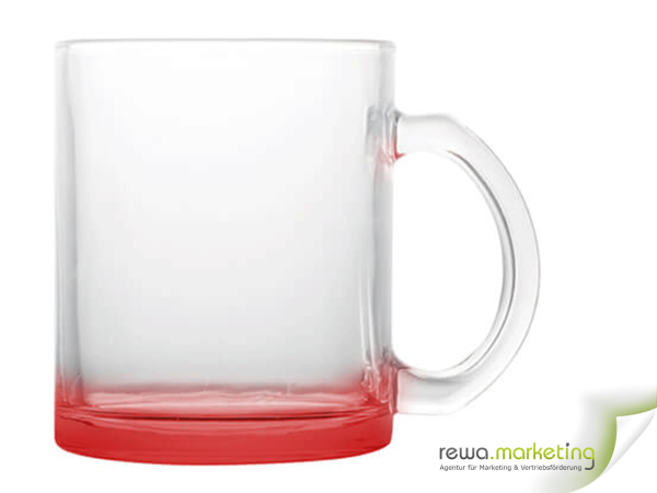 Glass mug with colored bottom - red