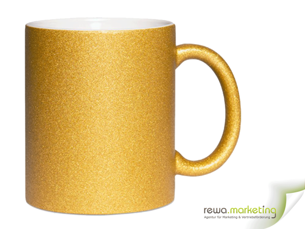 Glitter Mug - golden yellow including your desired imprint