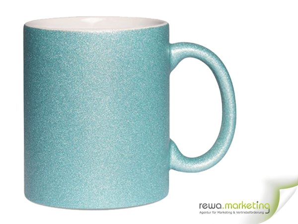 Glitter Mug - Light Blue including your desired imprint