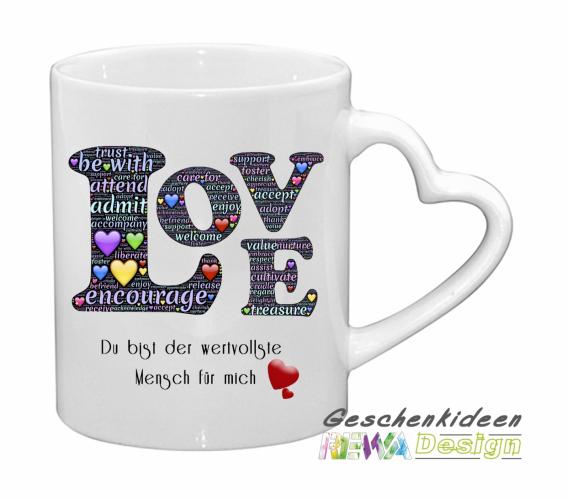 Coffee cup with heart handle - shiny white incl. individual imprint