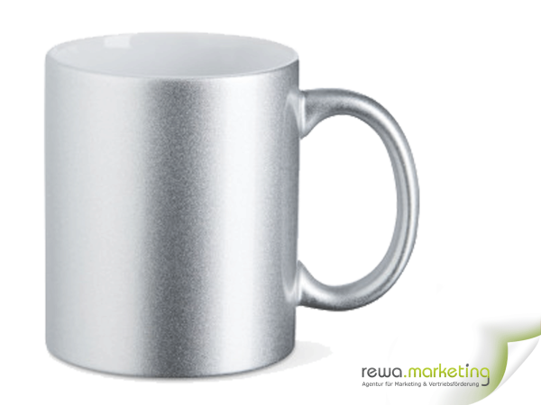 Metallic ceramic mug in silver including your desired imprint
