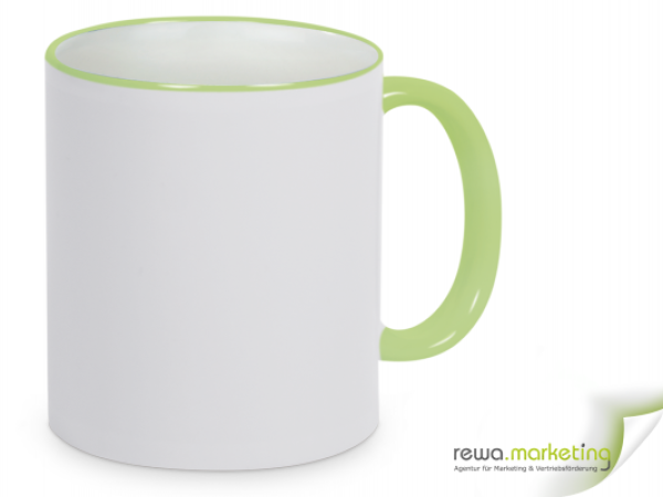 Ring- Keramik- Kaffeebecher hellgrün - weiß inkl. individuellem Aufdruck