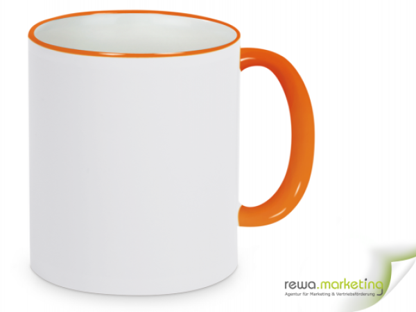 Ring ceramic coffee mug orange - white incl. Individual imprint
