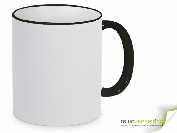 Ring ceramic coffee mug black - white incl. Individual imprint