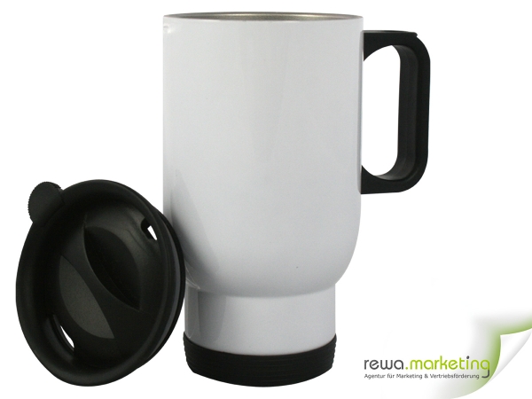 White double-walled thermal mug including imprint of your choice