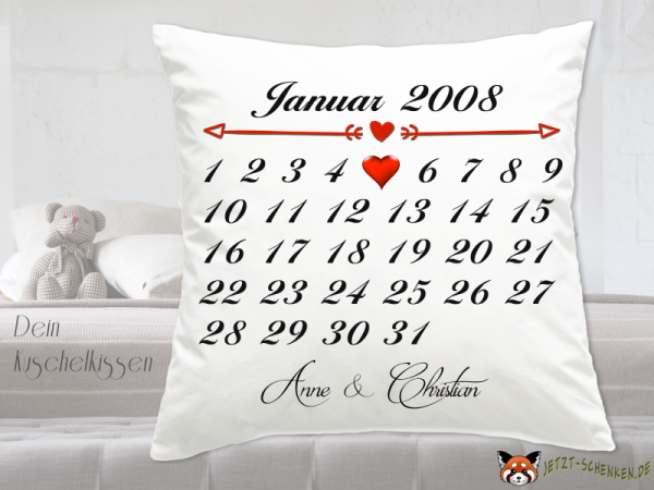 Cuddly pillow with date calendar and name