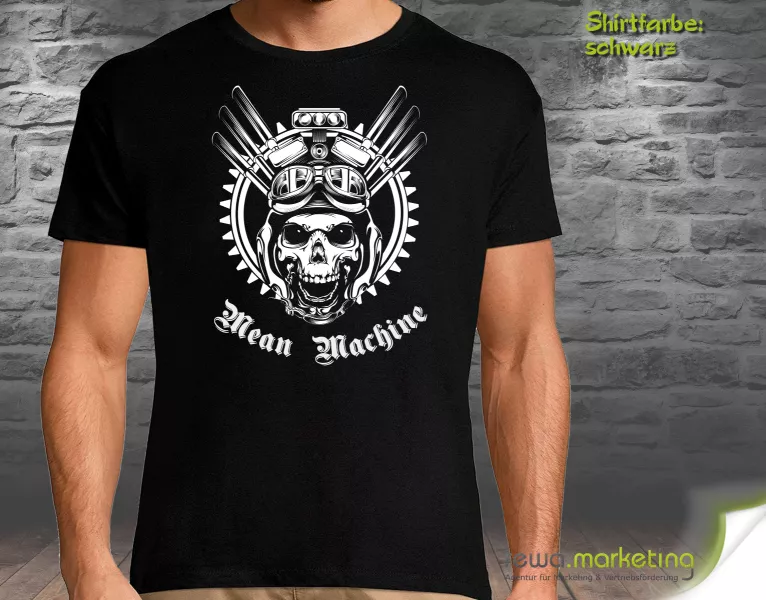Biker T-Shirt mit Motiv - Gear Skull Mean Machine - optional mit zusätzlichem Aufdruck Biker T-Shirt mit Motiv - Gear Skull Mean Machine - optional mit zusätzlichem Aufdruck