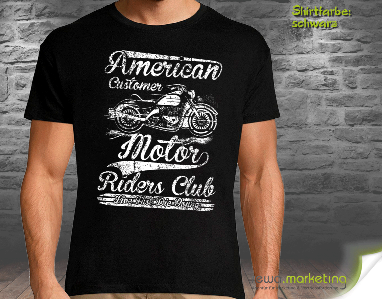Biker T-shirt with motif - American Customer Motor - optionally with additional print