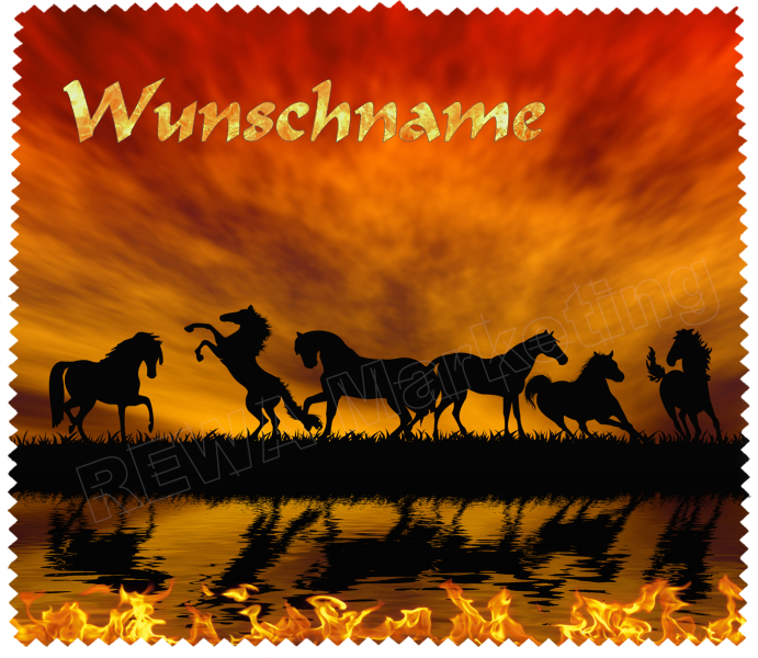 Glasses cleaning cloth - Horses in the flaming sunset with a desired name