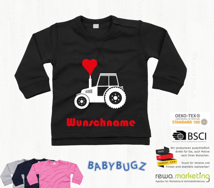 Baby sweatshirt long sleeve - tractor with desired name