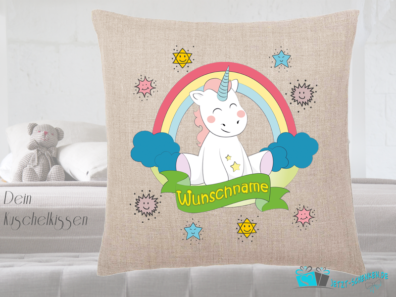 Cushion cute unicorn with stars incl. desired name