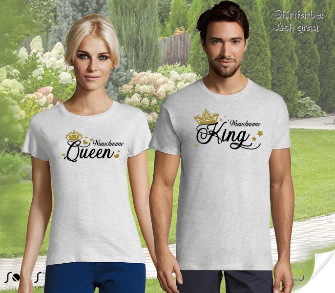 Party T-Shirt- Set für Paare - KING & QUEEN mit Wunschname