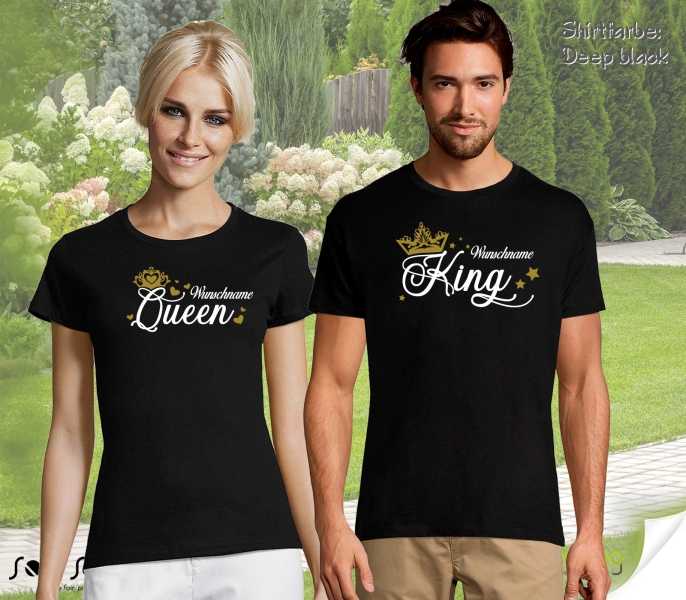 Party T-Shirt- Set für Paare - KING & QUEEN mit Wunschname