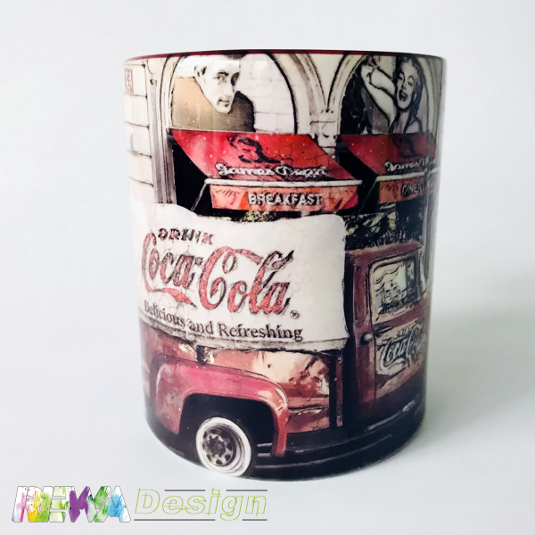 Coca-Cola Truck motif coffee cup, coffee mug including your desired name