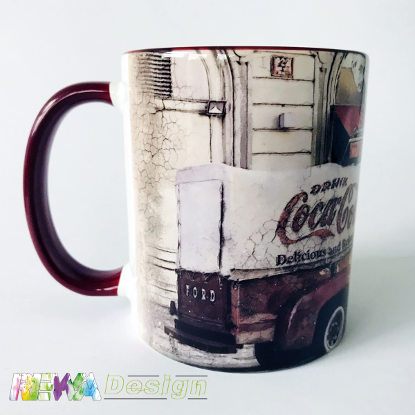 Coca-Cola Truck motif coffee cup, coffee mug including your desired name