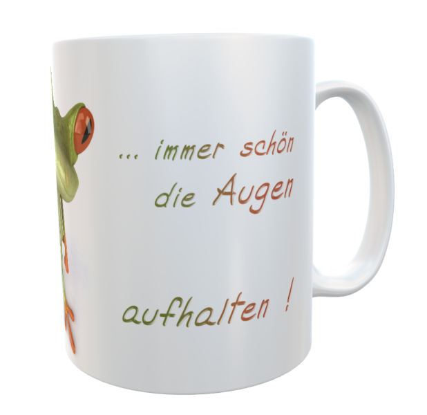 Frog motif coffee cup - keep your eyes open incl. desired name