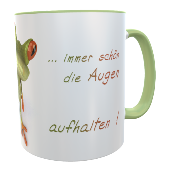 Frog motif coffee cup - keep your eyes open incl. desired name