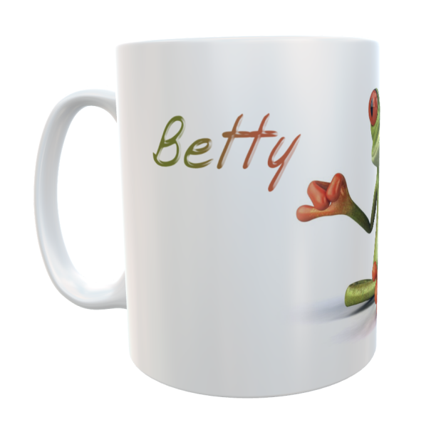 Frog motif coffee cup with saying including desired name