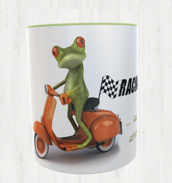 Frog motif coffee cup - RACING, let's get bogged down - incl. desired name