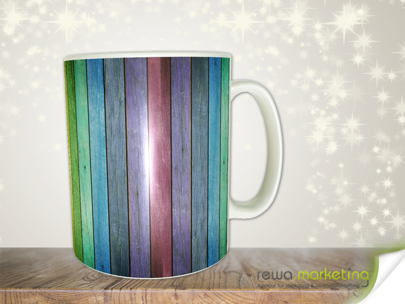 Coffee cup with rainbow fence as a panorama print