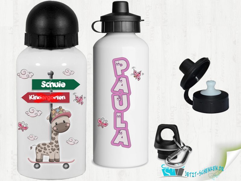 Aluminum drinking bottle - school introduction, small giraffe incl. desired name