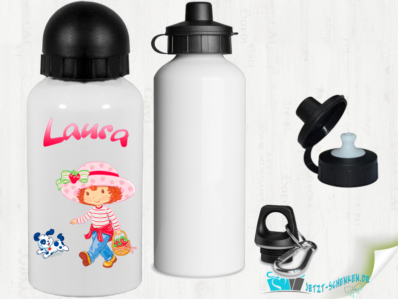 Girl with dog with desired name 500 ml aluminum drinking bottle with snap hook