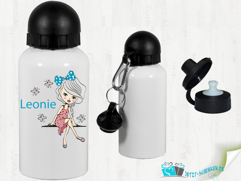 Aluminum drinking bottle - girl with blue bow incl. desired name