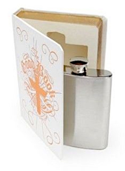 Hip Flask in a Black Good Book 120ml 14.5cm Steel Blue / Silver with space to write a message on the inside of the envelope