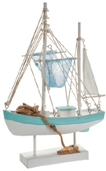 Dekoratives Fischerboot aus Holz, 42 cm in türkis von Giftdecor