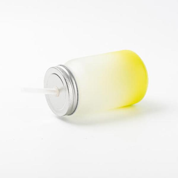 Drinking cup - Mason Jar - satin finish with straw in lime yellow