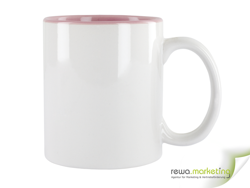 Bi-color ceramic coffee mug pink - white including individual imprint