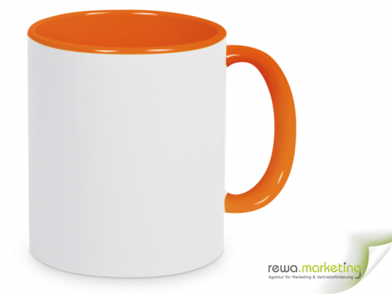 Color- Keramik- Kaffeebecher orange / weiß inkl. personalisiertem Aufdruck