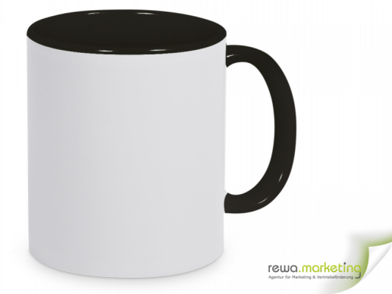 Color ceramic coffee mug black / white incl. Personalized imprint