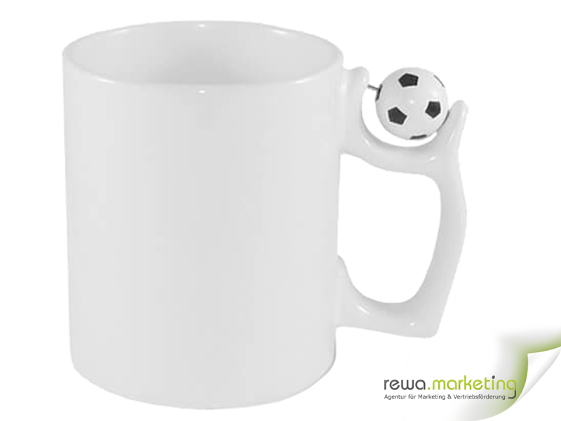 Kaffeetasse mit Fußball - weiß glänzend inkl. individueller Aufdruck