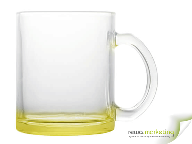 Glass mug with colored bottom - lime yellow