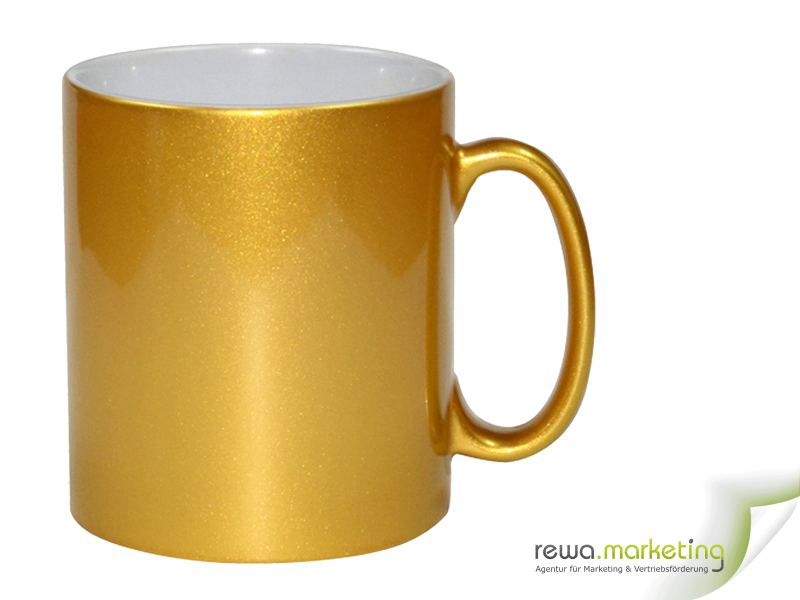 Metallic ceramic mug in gold including your desired imprint