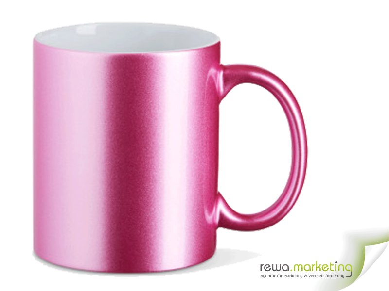 Metallic ceramic mug in pink including your desired imprint