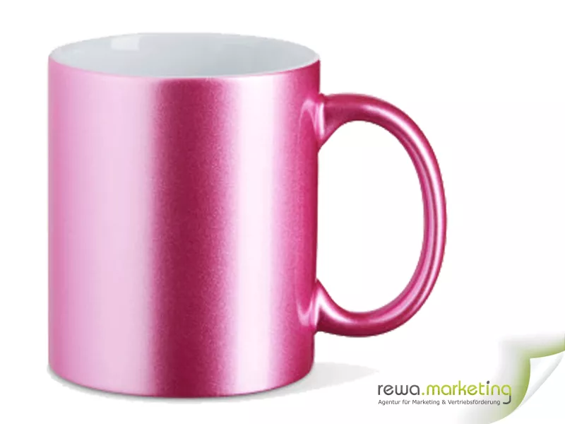Metallic- Keramikbecher in rosa inkl. Ihrem Wunschaufdruck