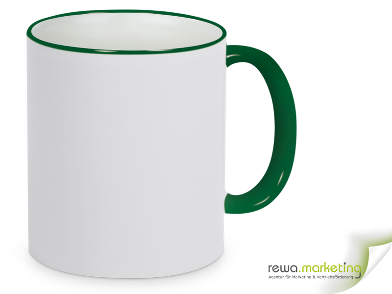 Ring- Keramik- Kaffeebecher grün - weiß inkl. individuellem Aufdruck