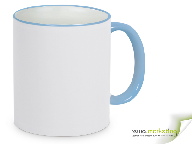 Ring ceramic coffee mug light blue - white including individual imprint