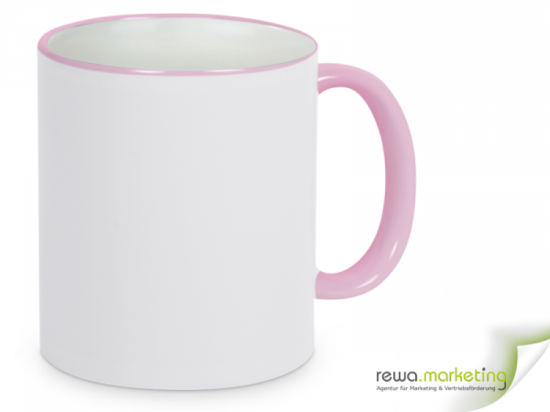 Ring- Keramik- Kaffeebecher rosa - weiß inkl. individuellem Aufdruck