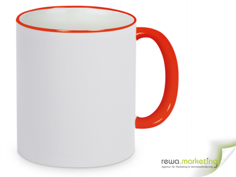 Ring- Keramik- Kaffeebecher rot - weiß inkl. individuellem Aufdruck