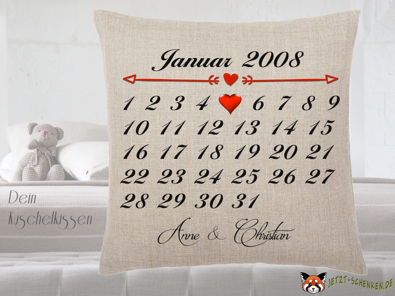 Cuddly pillow with date calendar and name