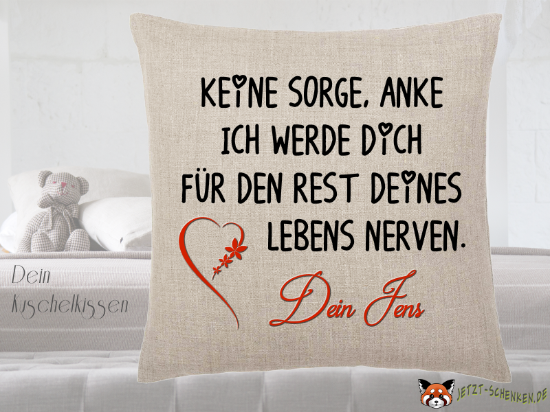 Cuddly pillow with saying and desired name