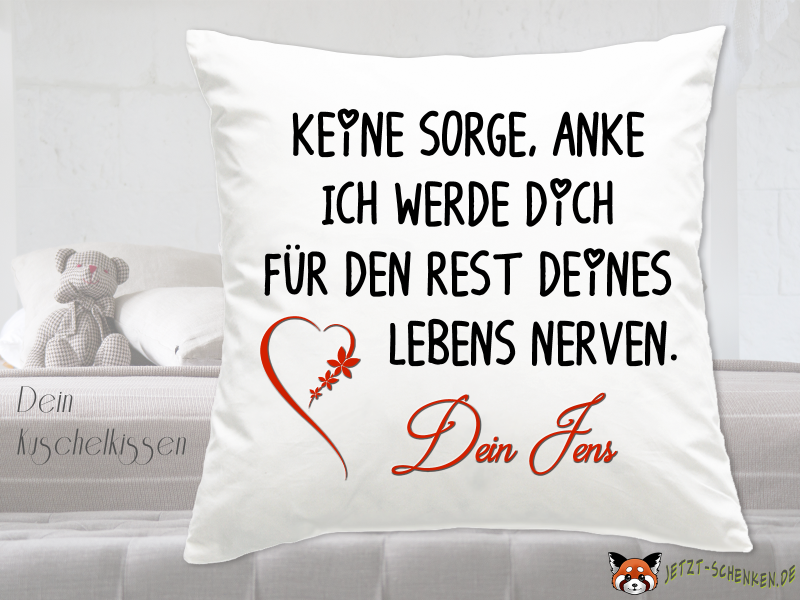 Cuddly pillow with saying and desired name