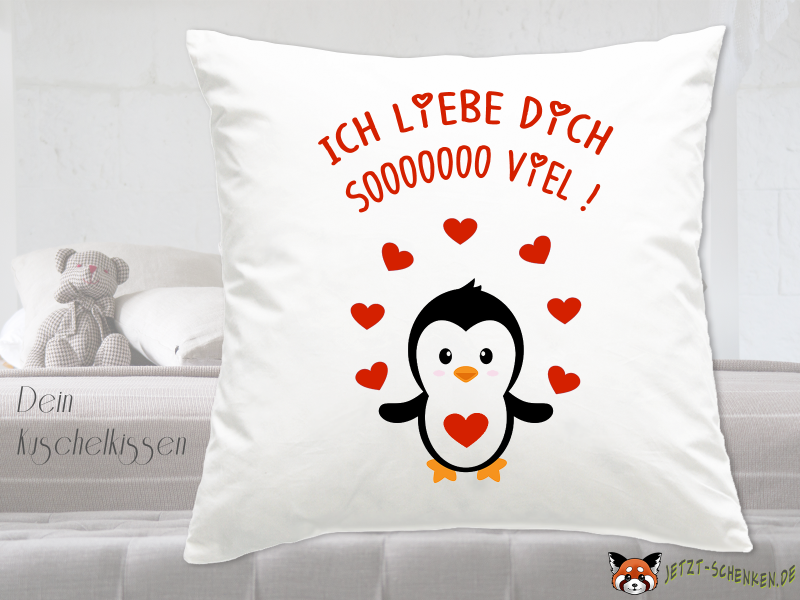 Baby penguin pillow with hearts - I love you so much