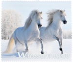Glasses cleaning cloth - 2 white horses in the snow with desired names